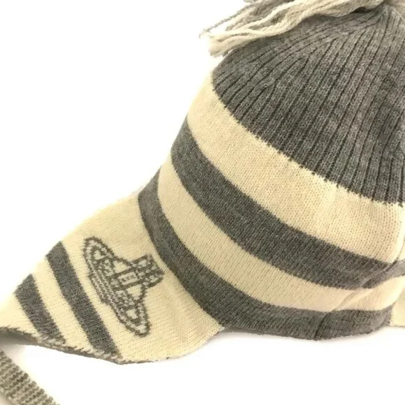 EGA Vivienne Westwood Orb Stripe Wool 100% Knit Hat Bicolor/7BH0451 - Picture 3 of 9